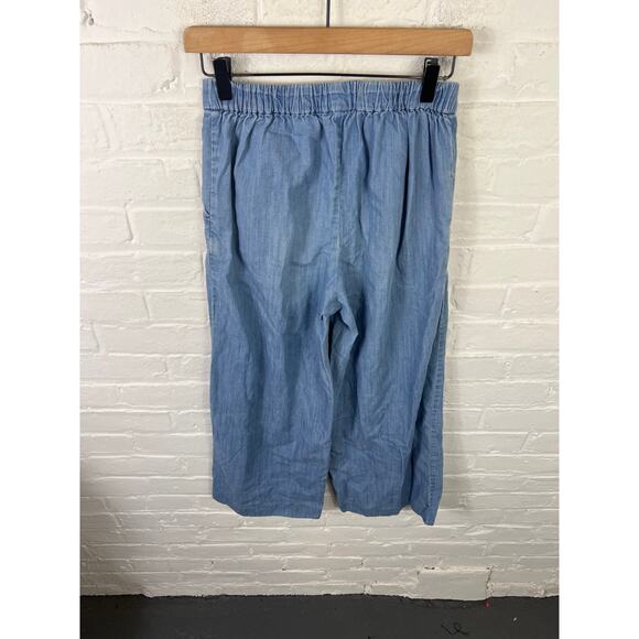 J. Crew Women'se Wide-Leg Cropped Chambray Pants High Rise Pull-On Blue Size 0T - Picture 4 of 6